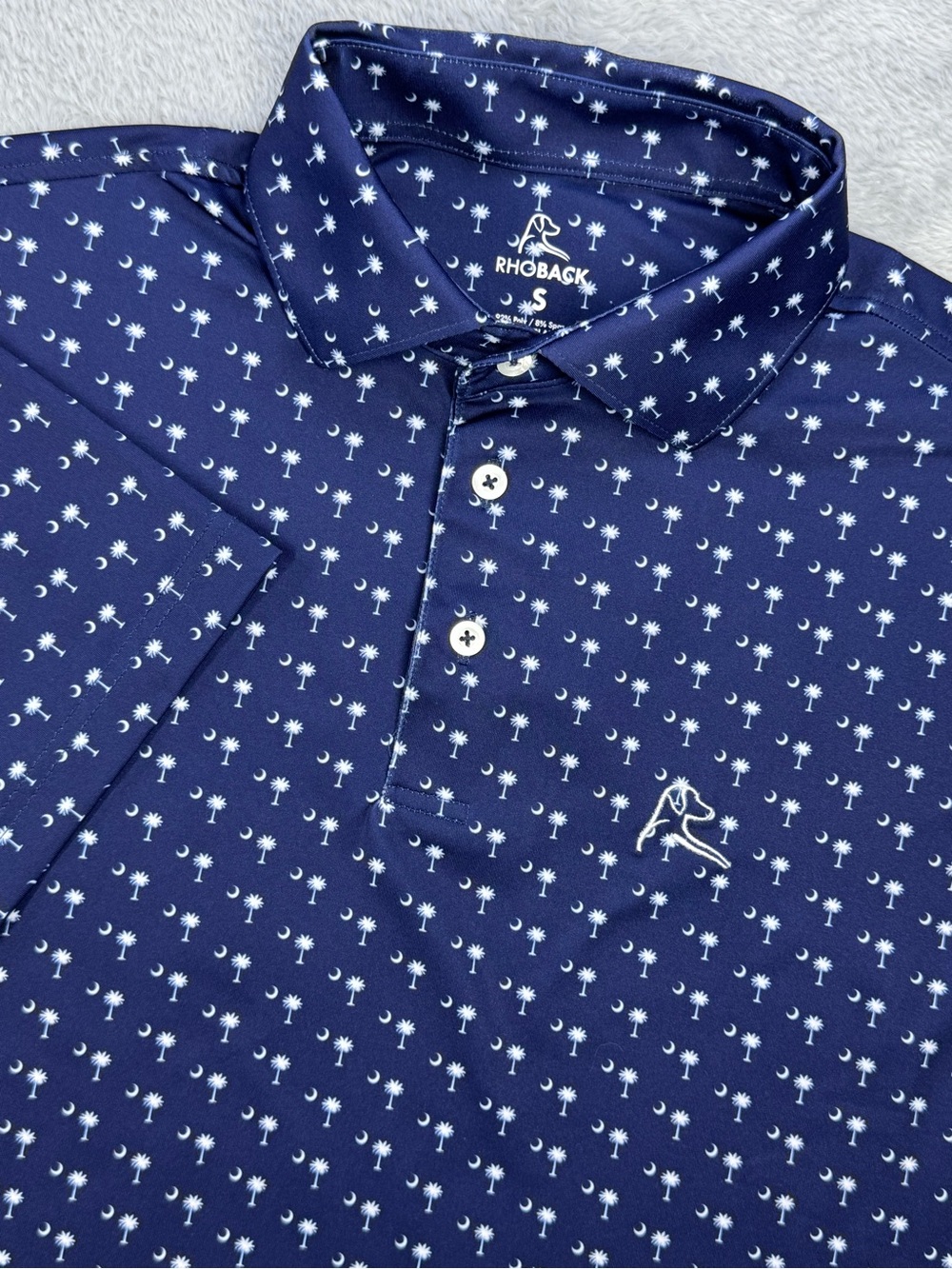Rhoback Men’s Small Navy Palmetto Crescent South Carolina Performance Polo
